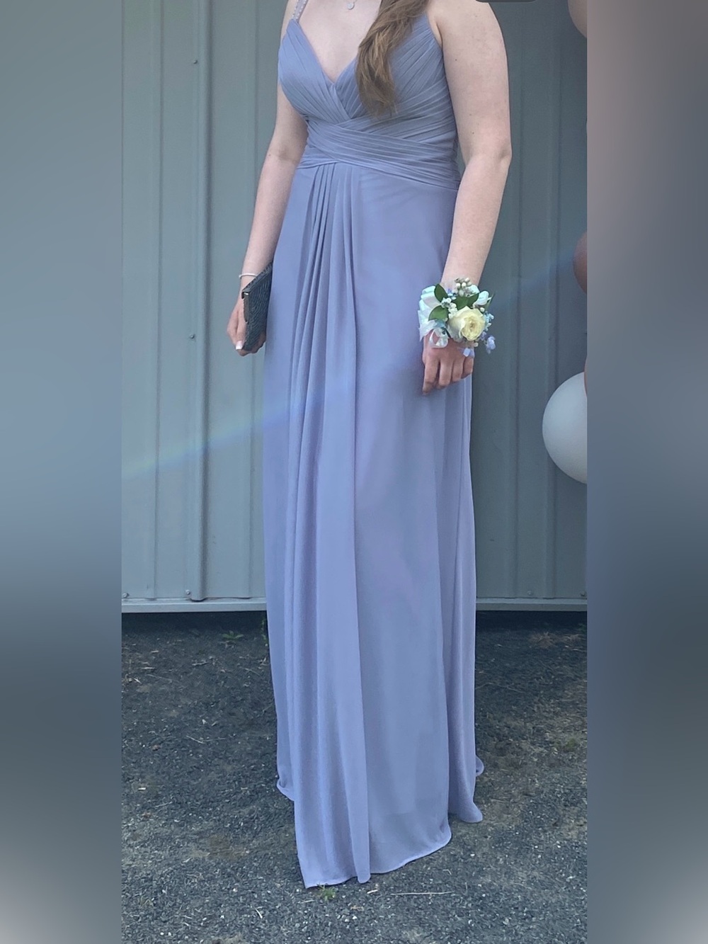 Elegant Grey V-Neck Pleated Evening Dress
